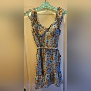 Lily Rose Off Shoulder Floral Blue Dress